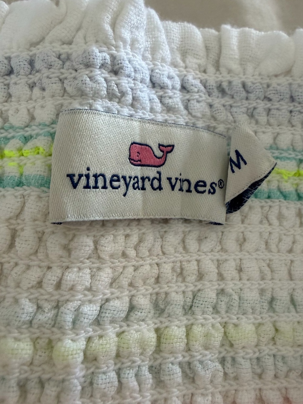 Vineyard Vines White Linen Smocked Shorts with Neon Stripes - Picture 3 of 3
